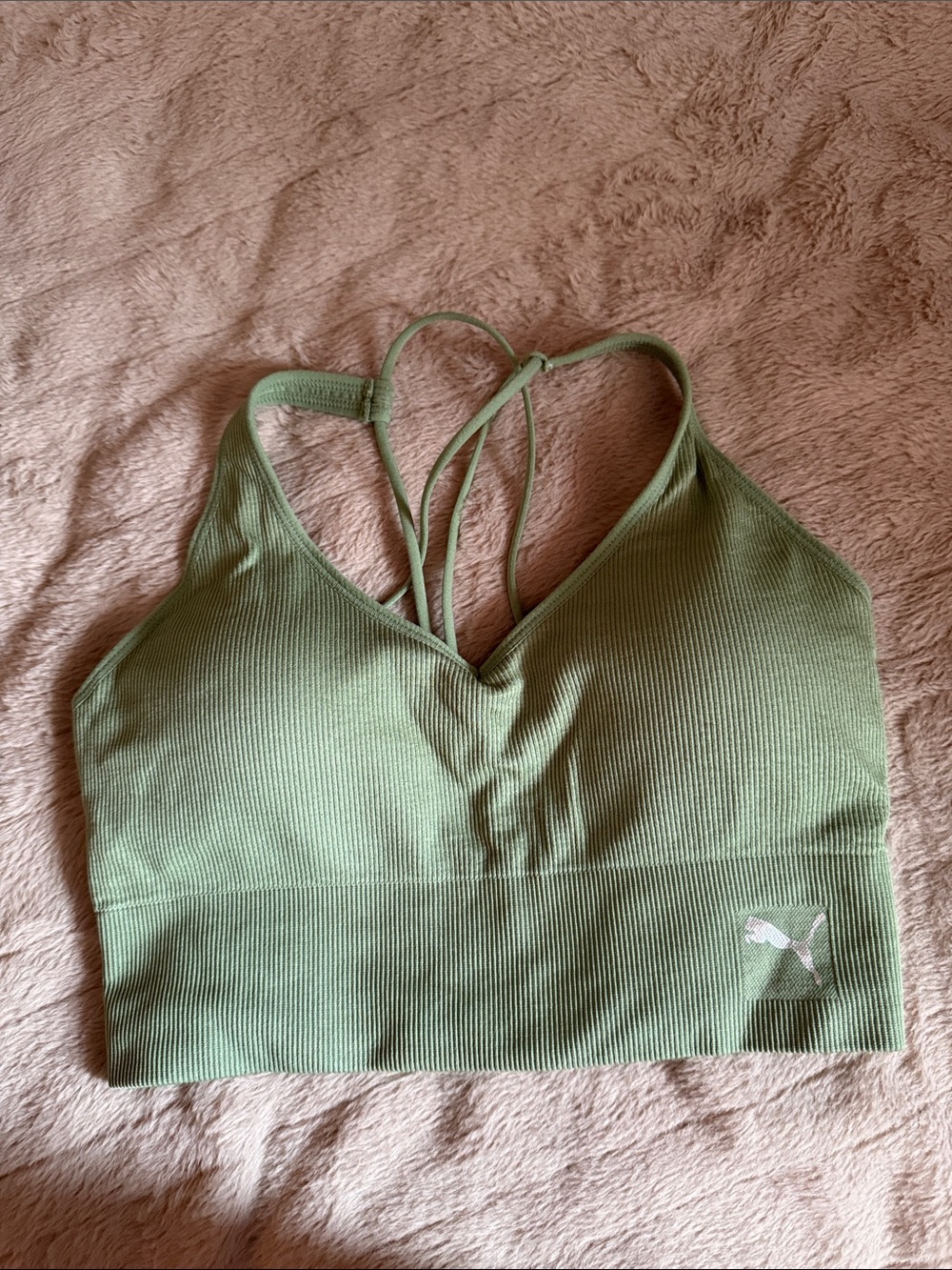 Puma Light Green Ribbed Strappy Sports Bra